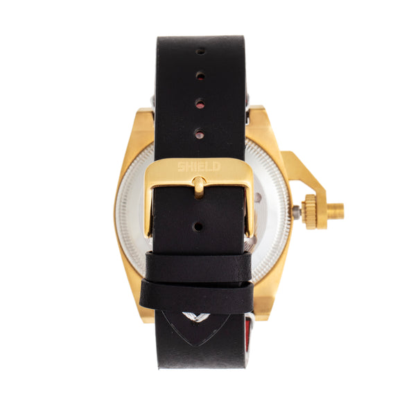 Shield Pascal Leather-Band Men's Diver Watch - Black/Gold