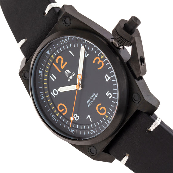 Shield Pascal Leather-Band Men's Diver Watch - Black