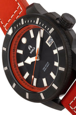 Shield Shaw Leather-Band Men's Diver Watch w/Date - Black/Orange