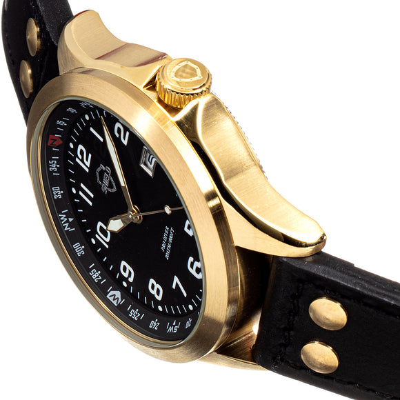 Shield Palau Leather-Band Men's Diver Watch w/Date - Gold/Black