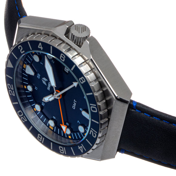Shield Marco Leather-Band Watch w/Date - Navy - SLDSH116-14