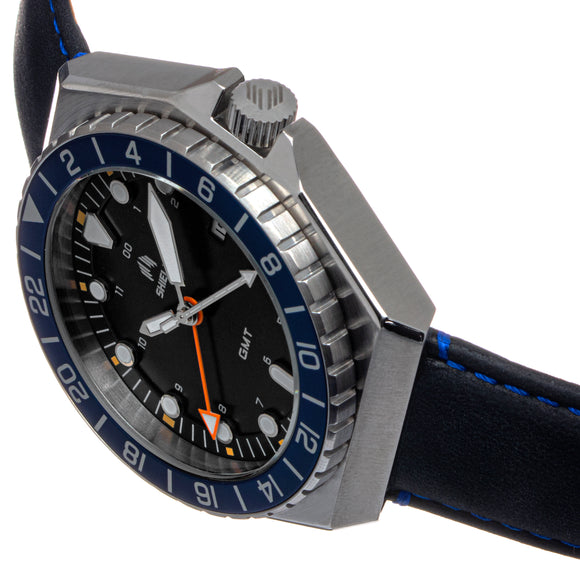 Shield Marco Leather-Band Watch w/Date - Black/Navy - SLDSH116-15