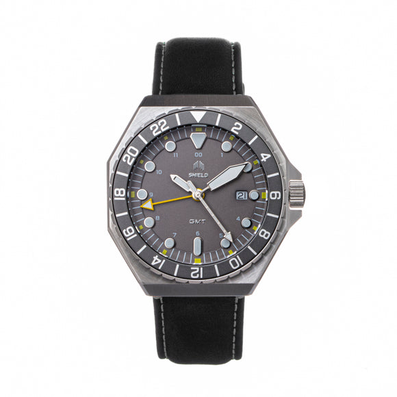 Shield Marco Leather-Band Watch w/Date - Grey