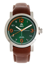 Shield Berge Leather-Band Men's Diver Watch - Silver/Green