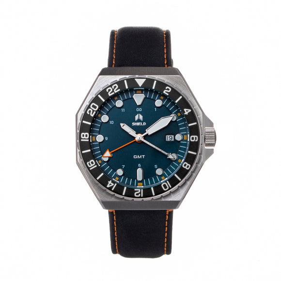 Shield Marco Leather-Band Watch w/Date - Dusty Blue