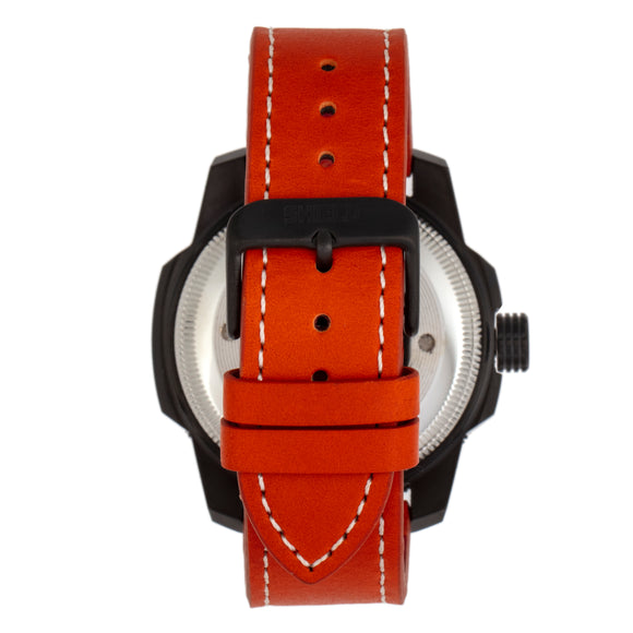Shield Shaw Leather-Band Men's Diver Watch w/Date - Black/Orange