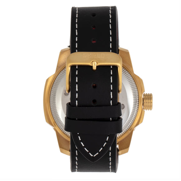 Shield Shaw Leather-Band Men's Diver Watch w/Date - Gold/Black