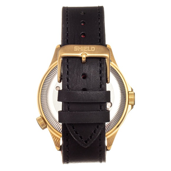 Shield Palau Leather-Band Men's Diver Watch w/Date - Gold/Black