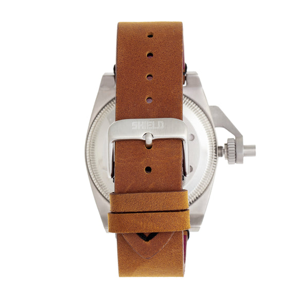 Shield Pascal Leather-Band Men's Diver Watch - Light Brown/Black