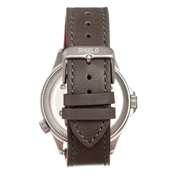 Shield Palau Leather-Band Men's Diver Watch w/Date - Silver/Grey