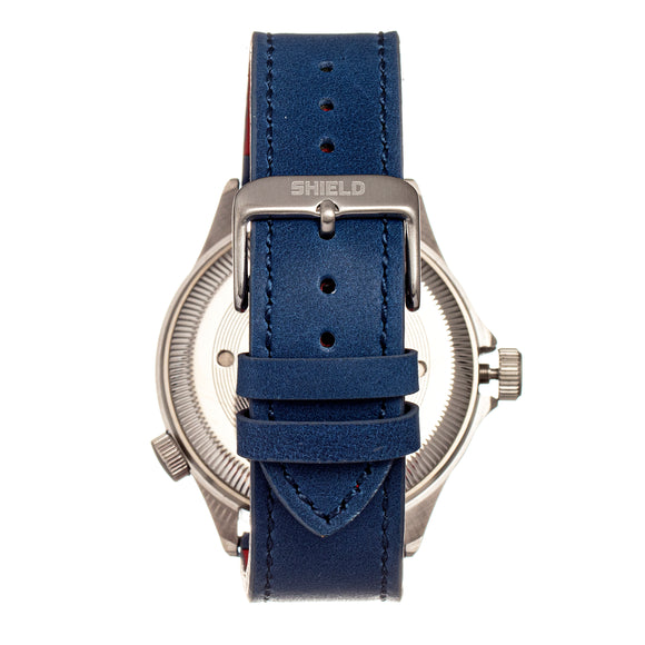 Shield Palau Leather-Band Men's Diver Watch w/Date - Silver/Blue