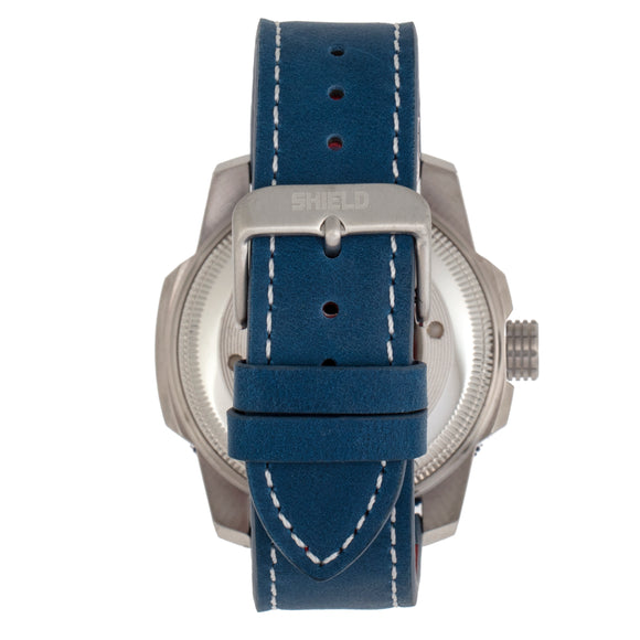 Shield Shaw Leather-Band Men's Diver Watch w/Date - Silver/Blue