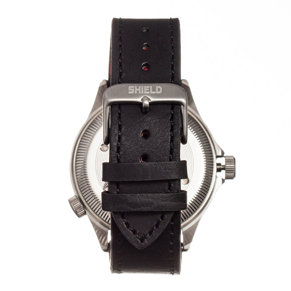 Shield Palau Leather-Band Men's Diver Watch w/Date - Silver/Black