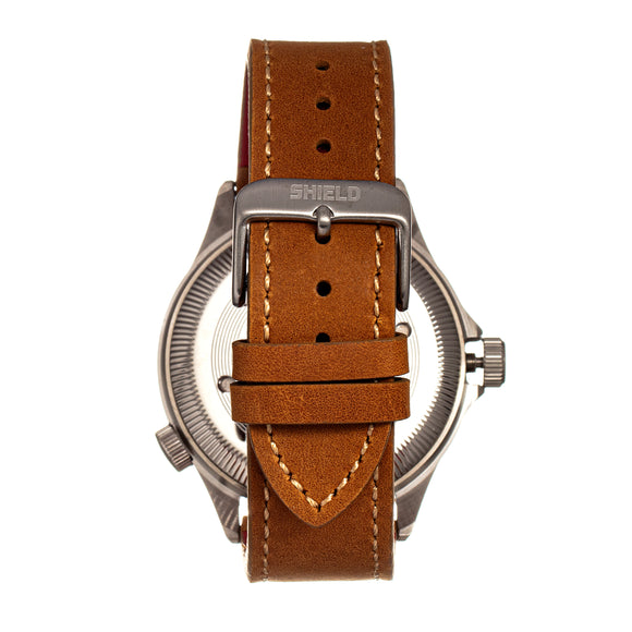 Shield Palau Leather-Band Men's Diver Watch w/Date - Silver/Green