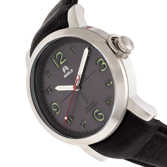Shield Berge Leather-Band Men's Diver Watch - Silver/Grey