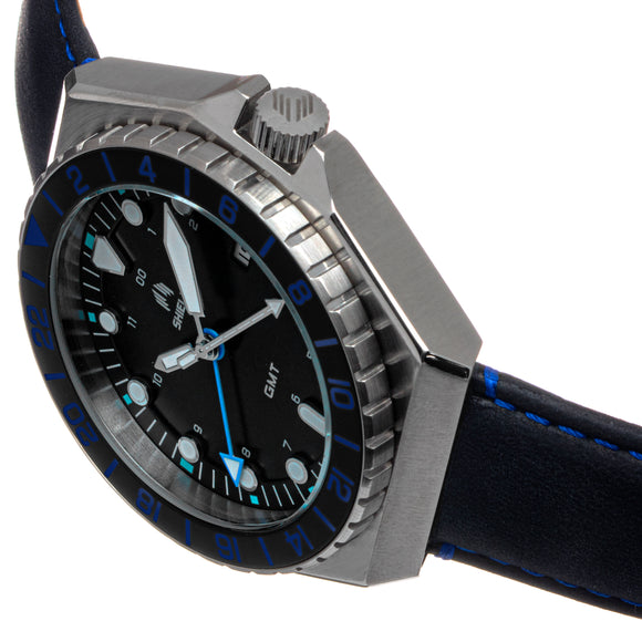 Shield Marco Leather-Band Watch w/Date - Black/Blue - SLDSH116-13