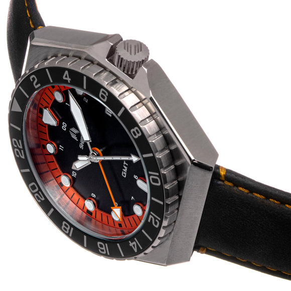 Shield Marco Leather-Band Watch w/Date - Black/Orange - SLDSH116-10