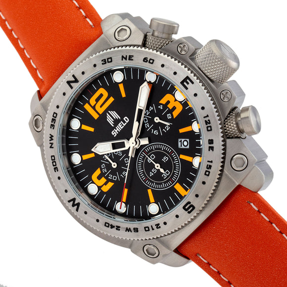 Shield Tesei Chronograph Leather-Band Men's Diver Watch w/Date - Silver/Orange