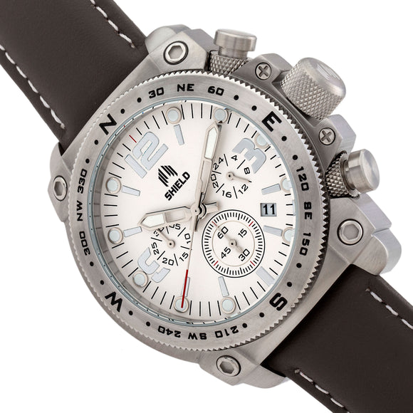 Shield Tesei Chronograph Leather-Band Men's Diver Watch w/Date - Silver/Grey