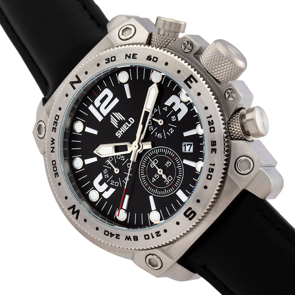 Shield Tesei Chronograph Leather-Band Men's Diver Watch w/Date - Silver/Black