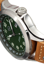 Shield Palau Leather-Band Men's Diver Watch w/Date - Silver/Green