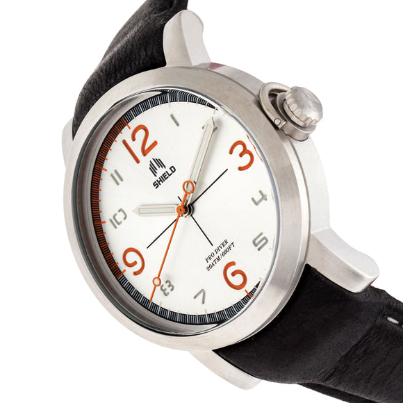 Shield Berge Leather-Band Men's Diver Watch - Silver