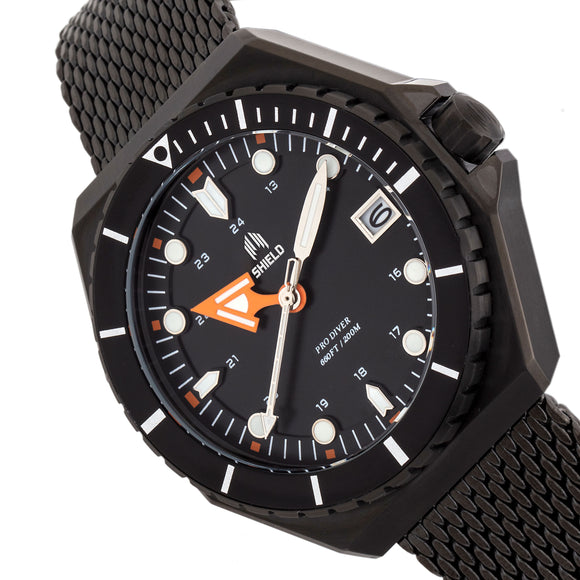 Shield Marius Bracelet Men's Diver Watch w/Date - Black