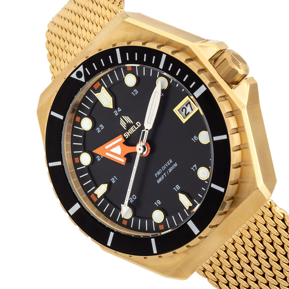 Shield Marius Bracelet Men's Diver Watch w/Date - Gold/Black