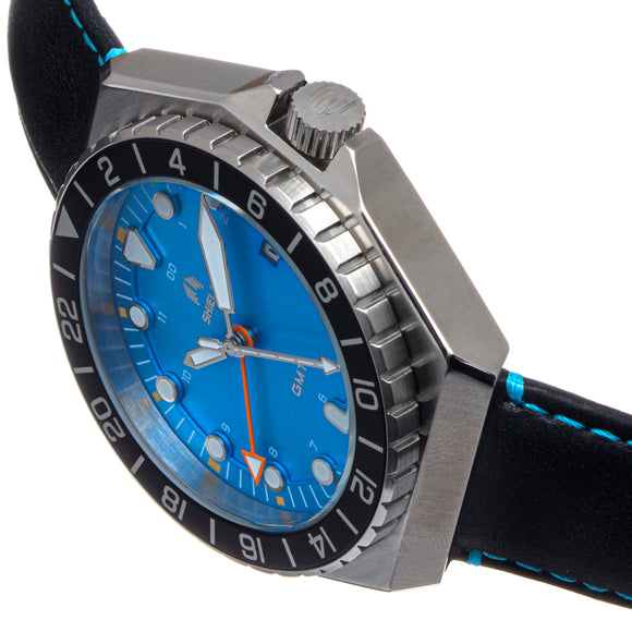 Shield Marco Leather-Band Watch w/Date - Light Blue - SLDSH116-11