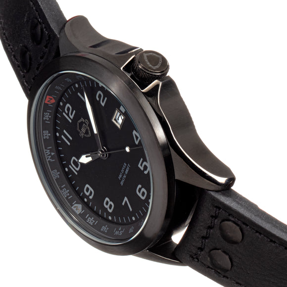Shield Palau Leather-Band Men's Diver Watch w/Date - Black