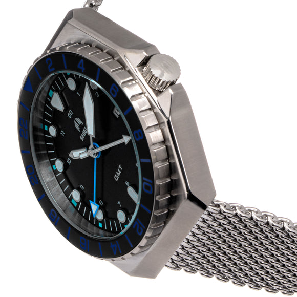 Shield Marco Bracelet Watch w/Date - Black/Blue - SLDSH116-5