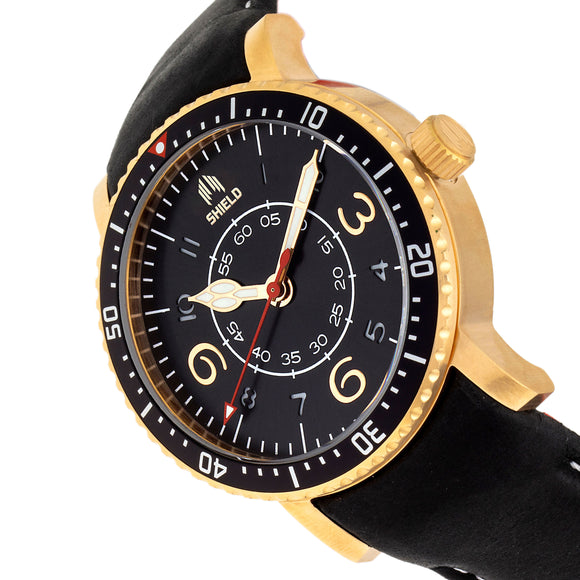 Shield Gilliam Leather-Band Men's Diver Watch - Gold/Black