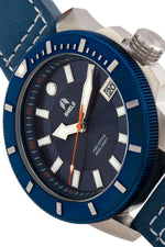 Shield Shaw Leather-Band Men's Diver Watch w/Date - Silver/Blue