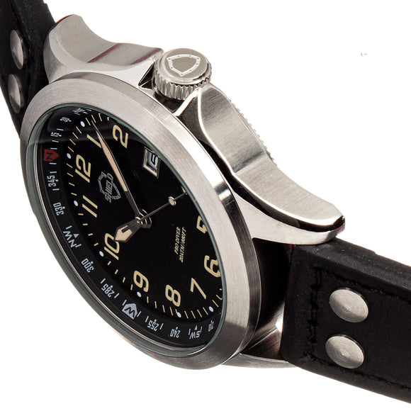 Shield Palau Leather-Band Men's Diver Watch w/Date - Silver/Black