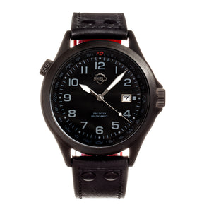 Shield Palau Leather-Band Men's Diver Watch w/Date - Black