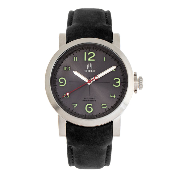Shield Berge Leather-Band Men's Diver Watch - Silver/Grey