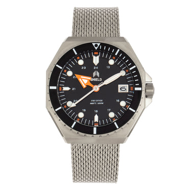 Shield Marius Bracelet Men's Diver Watch w/Date - Silver/Black