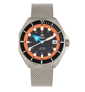 Shield Marius Bracelet Men's Diver Watch w/Date - Silver/Orange