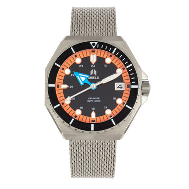 Shield Marius Bracelet Men's Diver Watch w/Date - Silver/Orange