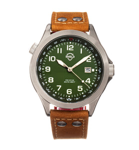 Shield Palau Leather-Band Men's Diver Watch w/Date - Silver/Green