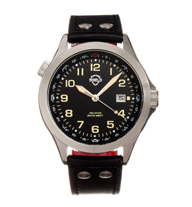 Shield Palau Leather-Band Men's Diver Watch w/Date - Silver/Black