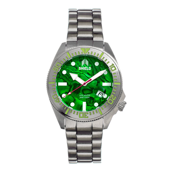 Shield Atlantis Abalone Bracelet Watch w/Date - Green - SLDSH108-3