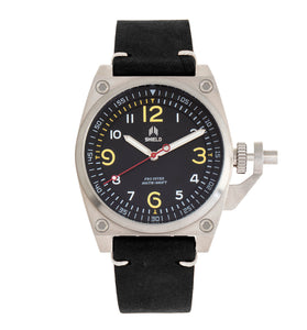 Shield Pascal Leather-Band Men's Diver Watch - Black/Silver