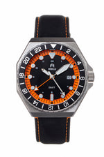 Shield Marco Leather-Band Watch w/Date - Black/Orange