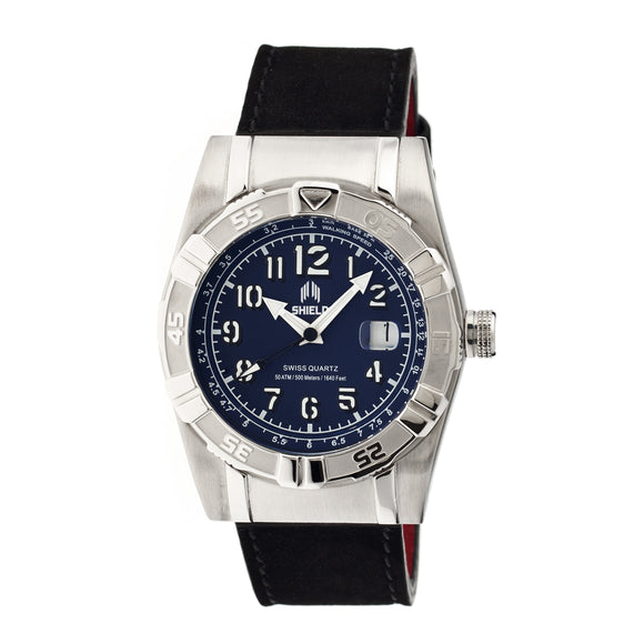 Shield Jarrod Leather-Band Swiss Men's Diver Watch - Silver/Navy
