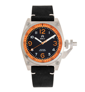 Shield Pascal Leather-Band Men's Diver Watch - Black/Orange