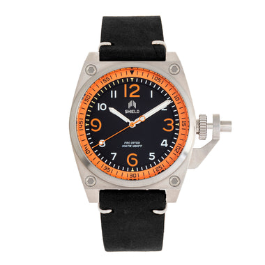 Shield Pascal Leather-Band Men's Diver Watch - Black/Orange
