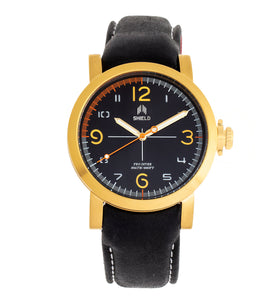Shield Berge Leather-Band Men's Diver Watch - Gold/Black