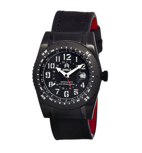Shield Nuno Leather-Band Swiss Men's Diver Watch - Black