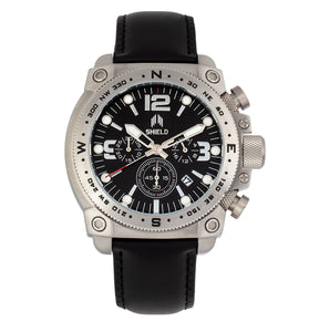 Shield Tesei Chronograph Leather-Band Men's Diver Watch w/Date - Silver/Black